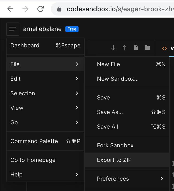 CodeSandbox export