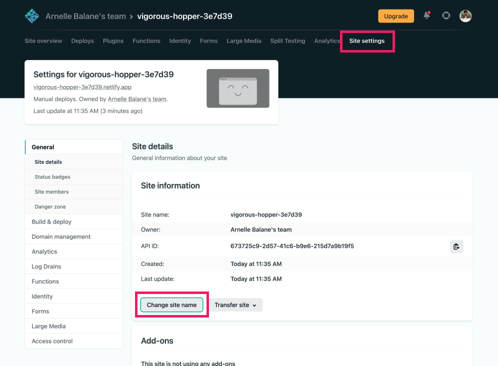 Netlify settings